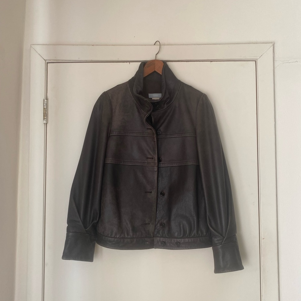 FARHI leather jacket;  button up lined and pockets - Picture 11 of 15